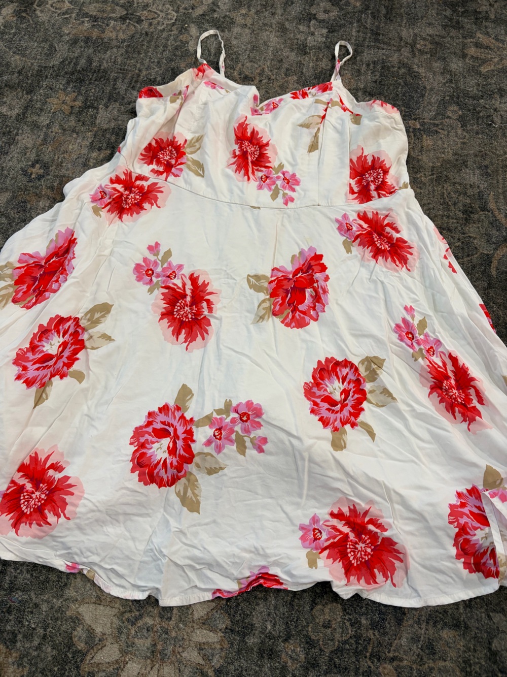 Old Navy White Dress Sheet with Red and Pink Floral Print
